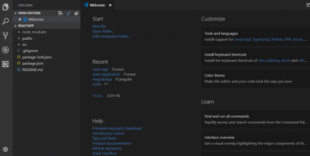 react app in Visual Studio Code